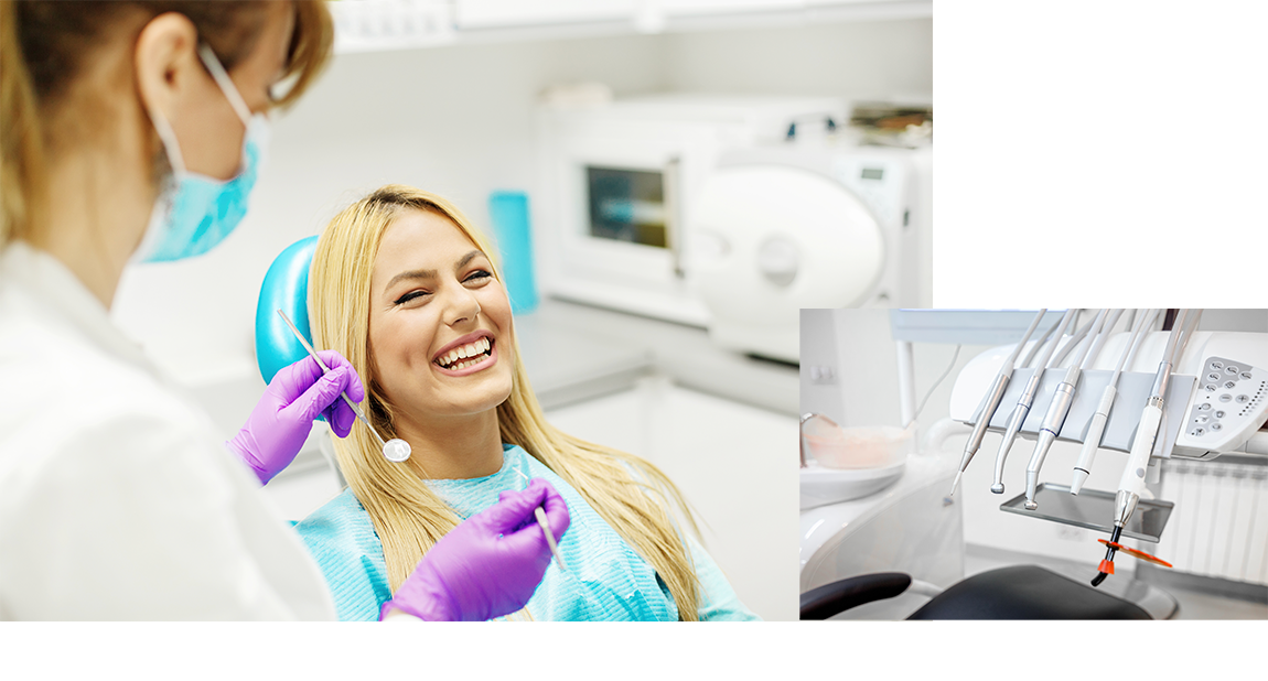 Mother and child in dental office and advanced dental technology software images on computer screen